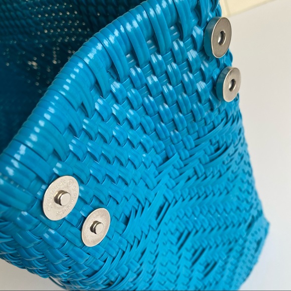 NWT Maria Victoria Elva Turquoise Blue Woven PVC Handbag Tote Mexico - Picture 7 of 15